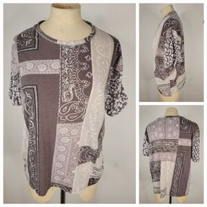 Free People Printed ClarityTee Sz S Charcoal Combo